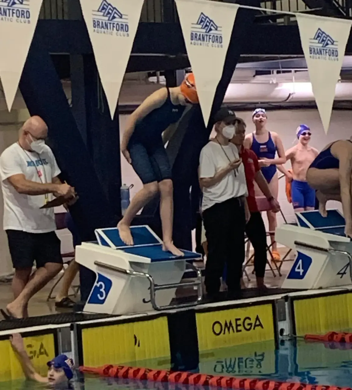 Finleigh Kane on the starting block at a Brantford Aquatic Club swim meet