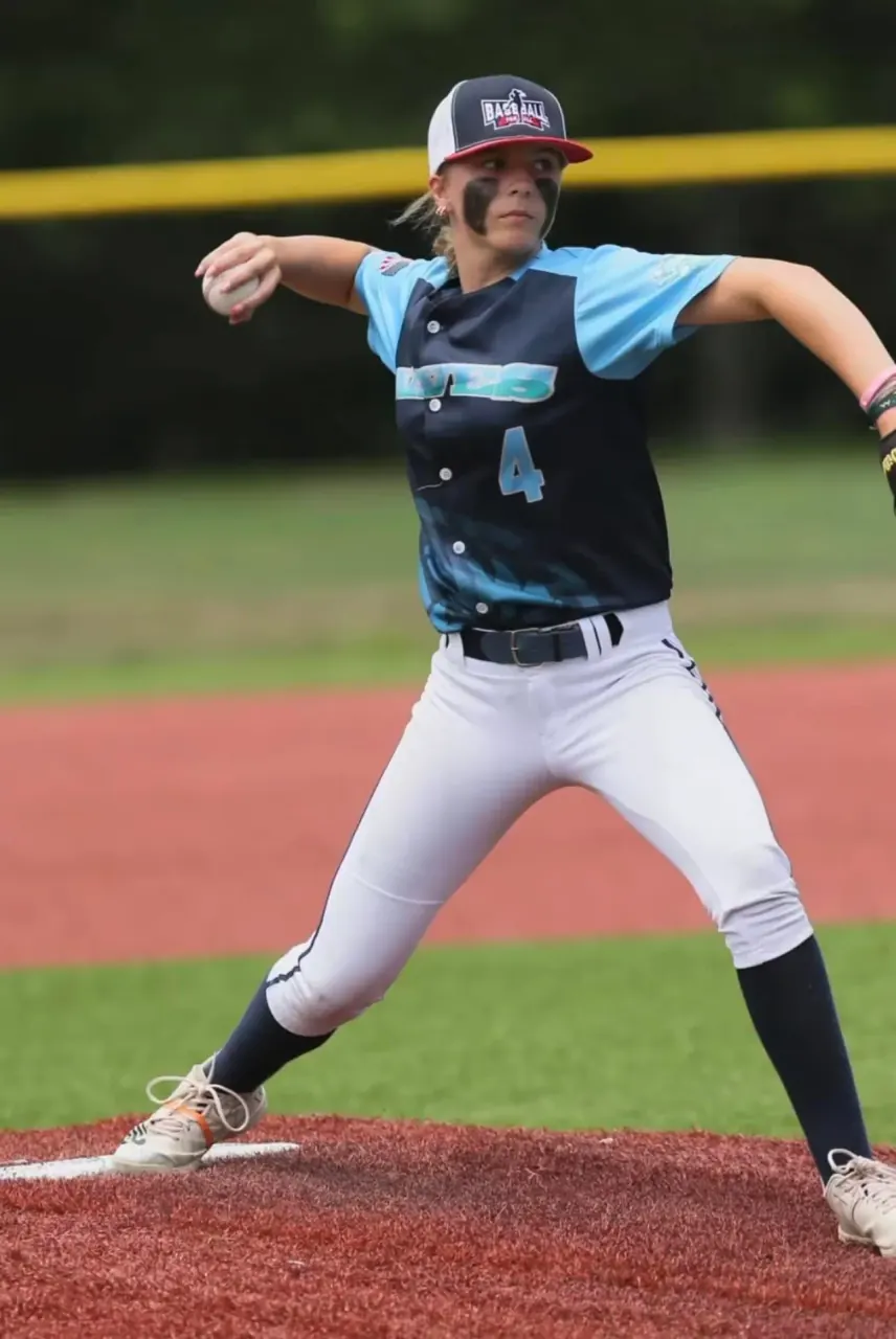 Finleigh Kane pitching for the California Waves, number 4
