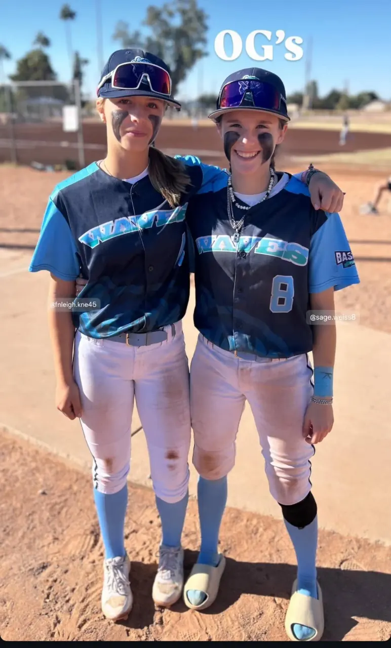 Finleigh Kane with a California Waves teammate, both in game uniforms